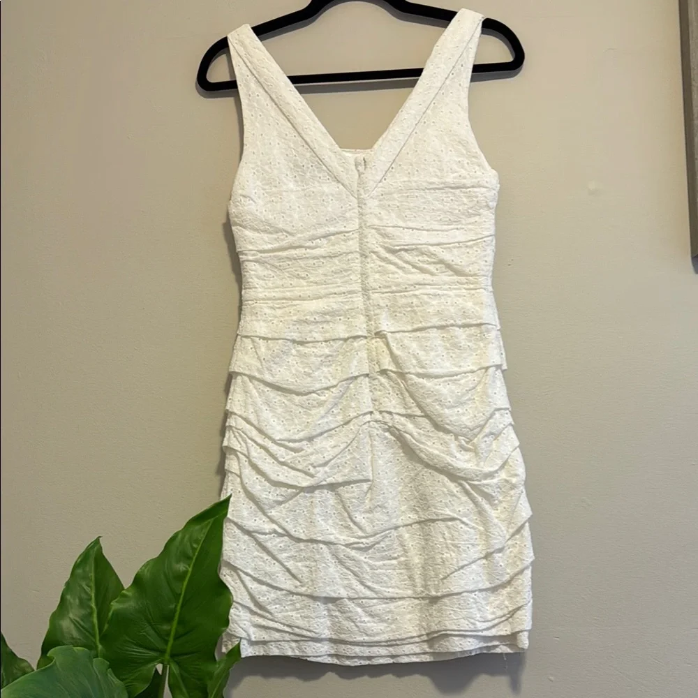 Express Rouched Eyelet White Mini Dress - Picture 7 of 16